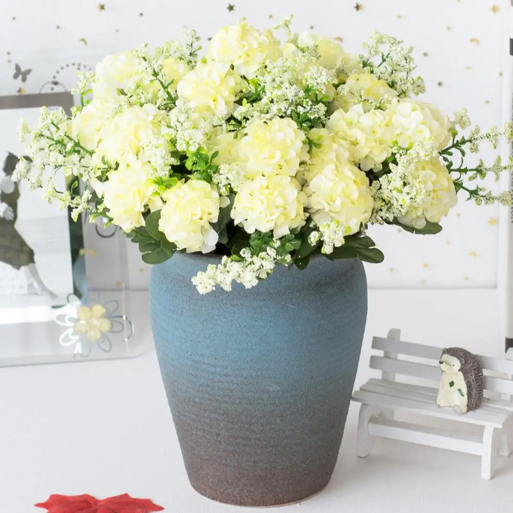 1 Букет имитира цветове, Модерен Красив букет от изкуствени цветя хортензия, устойчив на атмосферни влияния, Не поливаемый, изкуствени цветя