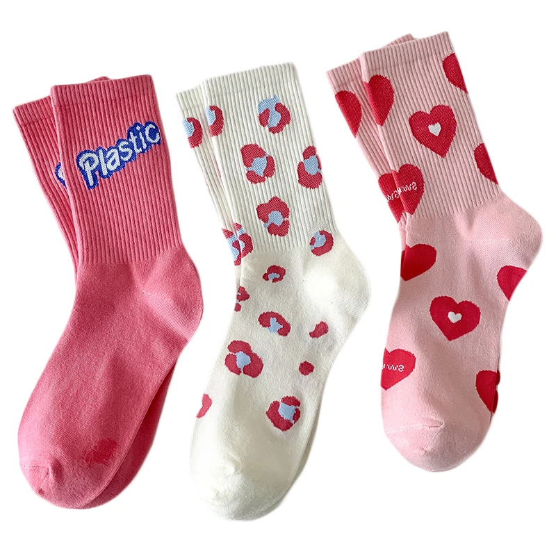 1 Чифт висококачествени женски чорапи, ежедневни меки памучни чорапи 2023, пролет-розови, женски, корейски, Harajuku, дълги чорапи със средна дължина
