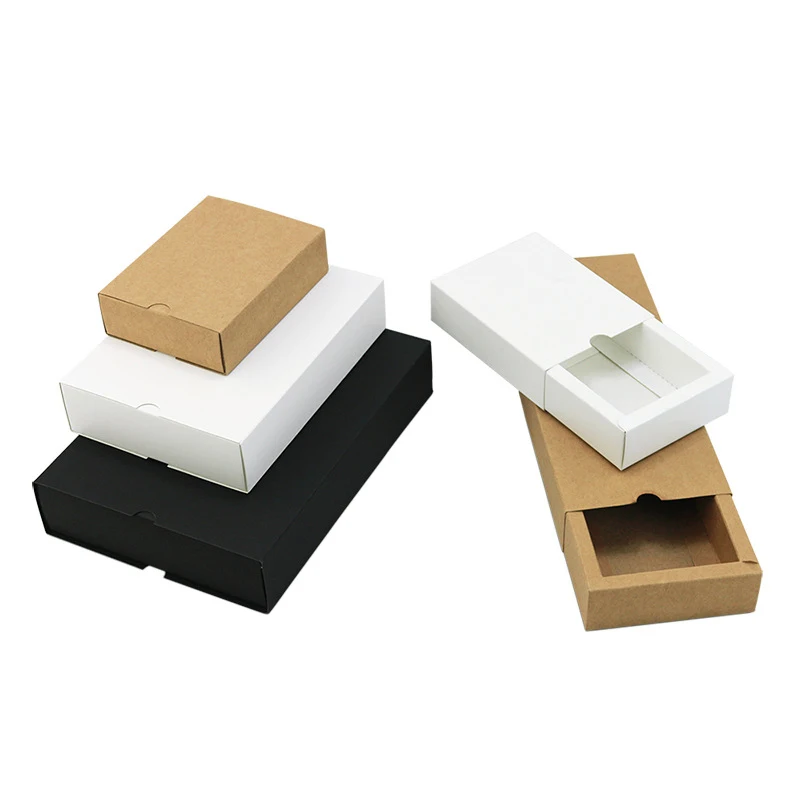 1 бр. Черна на крафт-подарък опаковка Картонена кутия Черна опаковка Подарък кутия Бяла хартиена кутия за чекмеджета Сватбена услуга Деликатни кутии за чекмеджета