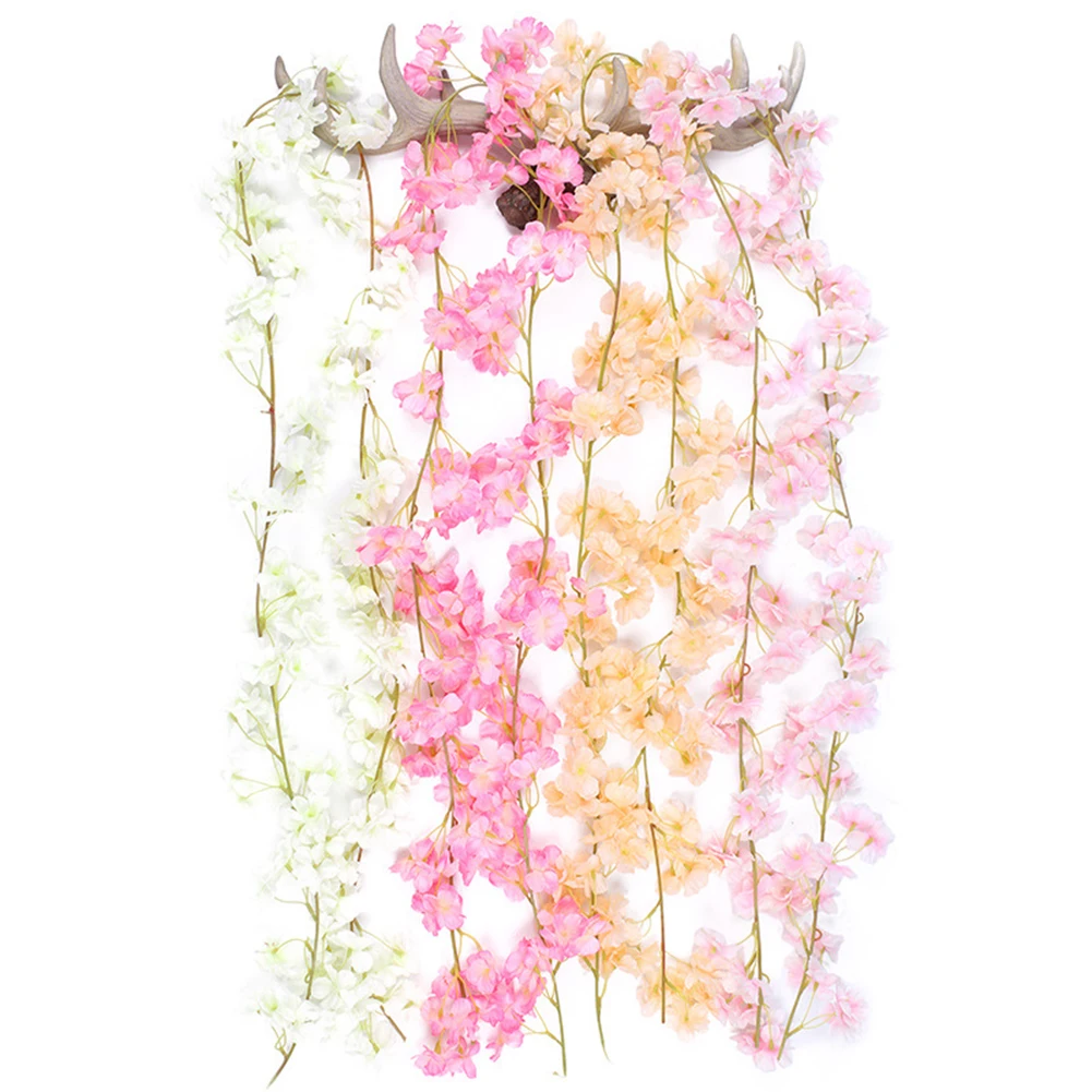 135 Цветни глави Изкуствена Череша Цвете Лоза, 1БР 180 см Изкуствена цвете лоза Сакуры, Подвесная венец от копринени цветя