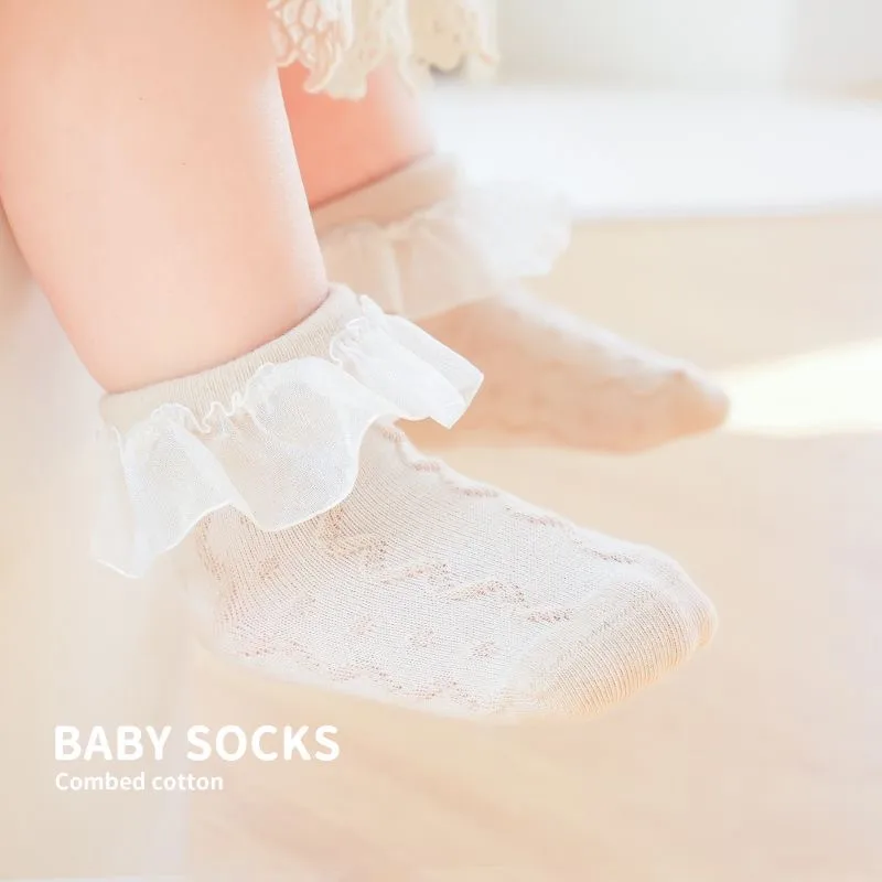 2023 Чорапи за малки момичета, памучни чорапи с кружевными накъдрен, летни чорапи за момичета, модни Аксесоари
