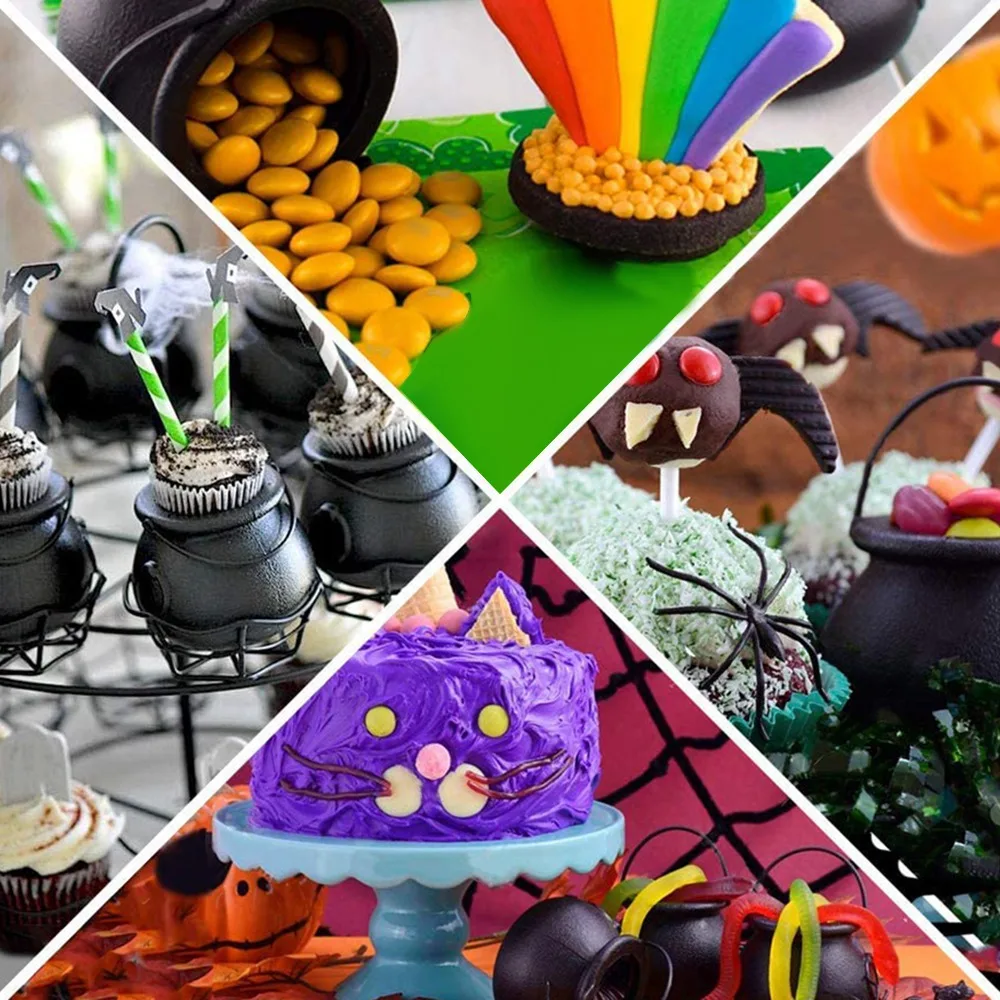 24 опаковки, пластмасови черни ведьминых конфетниц, котли, тенджера с дръжка за Хелоуин, на Великден, на партито в чест на Деня на Свети Патрик