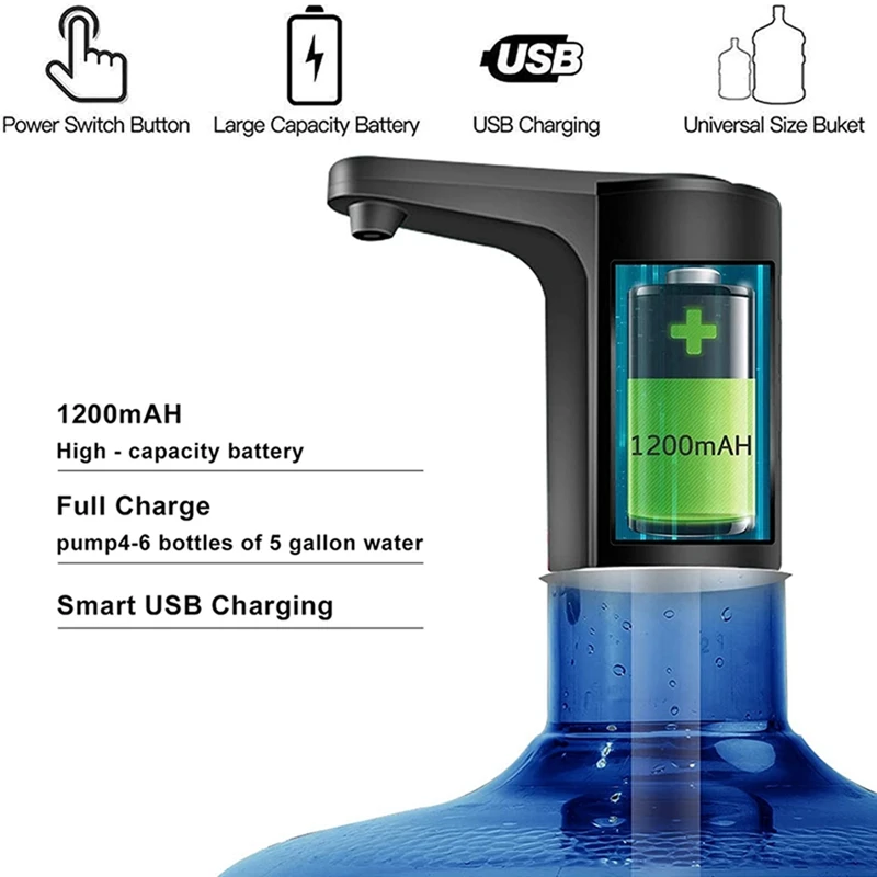 2X Диспенсер за вода от 5 литра - Водна помпа за 5-галлонной бутилка, помпа за стомна за вода USB акумулаторна универсална автоматично