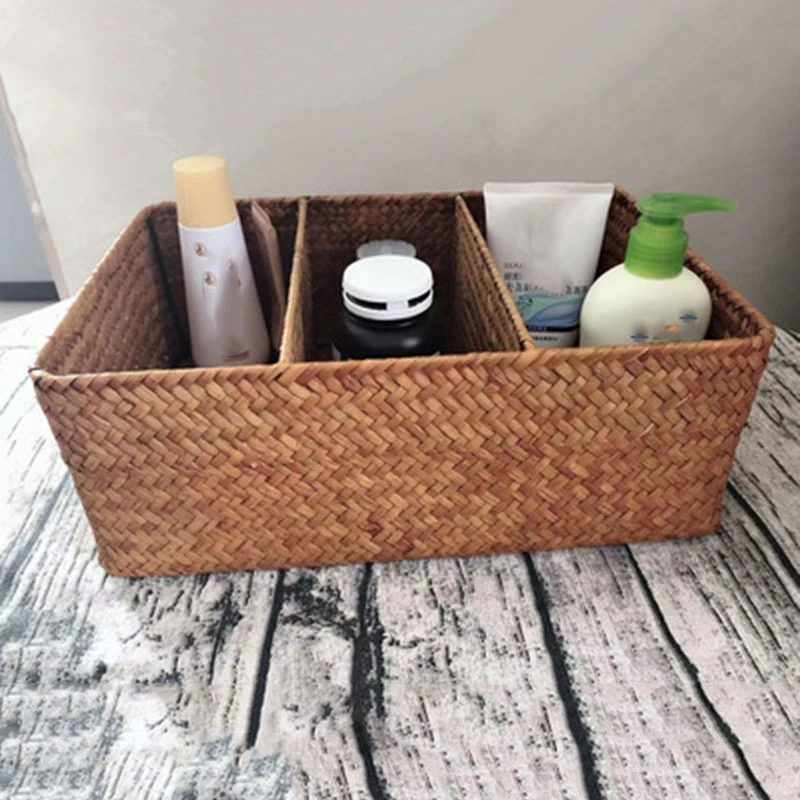 3-Секционни плетени кошници за рафтове, Кошници за съхранение от морска трева ръчно изработени, Кошница за тоалетна хартия
