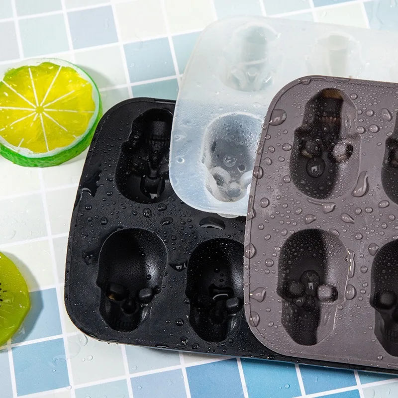 4 Клетки, 3D форма за кубчета лед с виртуален скелет, силикон тава за лед, Форма за приготвяне на кубчета лед, направи си сам, форма за провеждане на коктейли за уиски, под формата на шоколадови захарни изделия