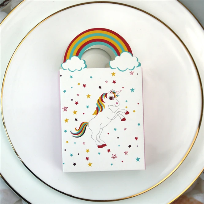 50 бр./лот, Rainbow Unicorn, Подарък кутия, cartoony плик, Украса за парти по случай рожден ден, Сватбени аксесоари, Кутия шоколадови бонбони, Чанта за хранене