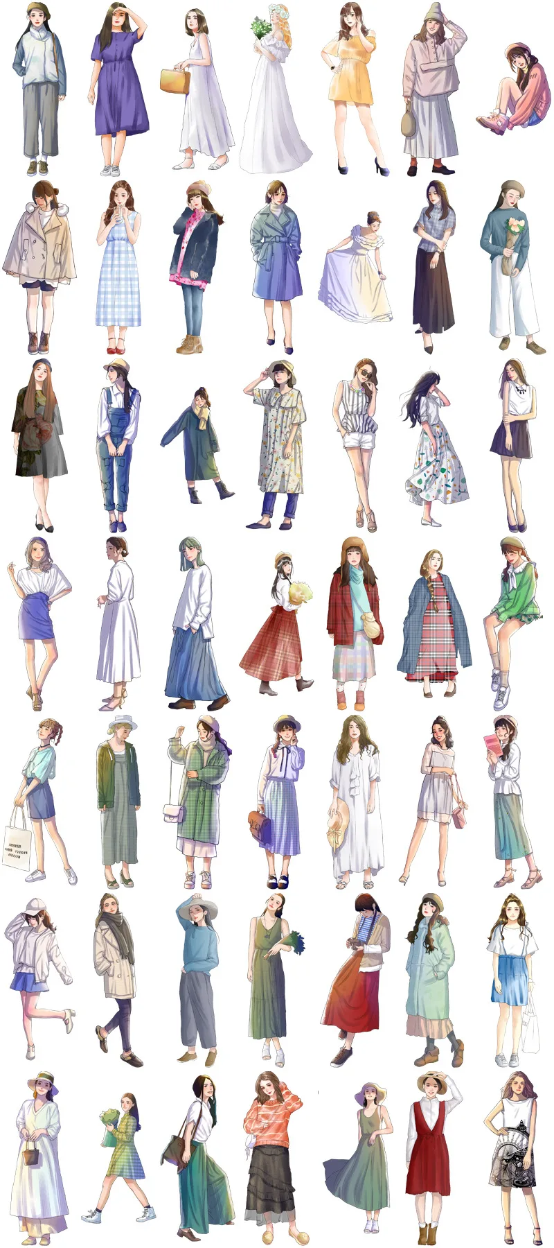 50шт Карикатура на Японската Мода Одевалка за Момичета Декоративна Стикер Естетика Scrapbooking на Етикета на материала Дневник Планер списания