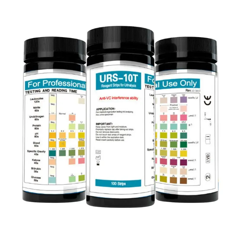 69HF 100 Ивици URS-10T Реактив за анализ на урината, Ленти за анализ 10 Параметри на Урината, Lactic, Нитрити, Уробилиноген, Протеин, рН,