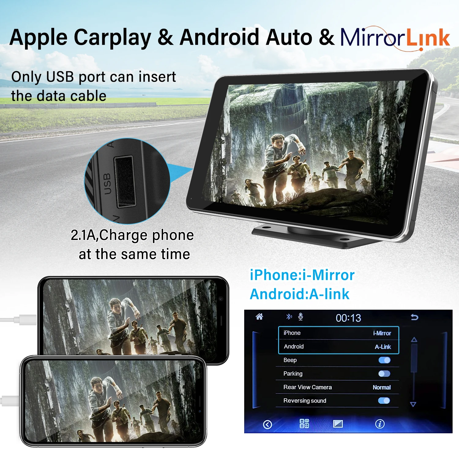 7-Инчов сензорен екран HD IPS, кабелна кола главното устройство Apple Carplay Android Auto, Мултимедийни приемници, Стерео аудио плейъри