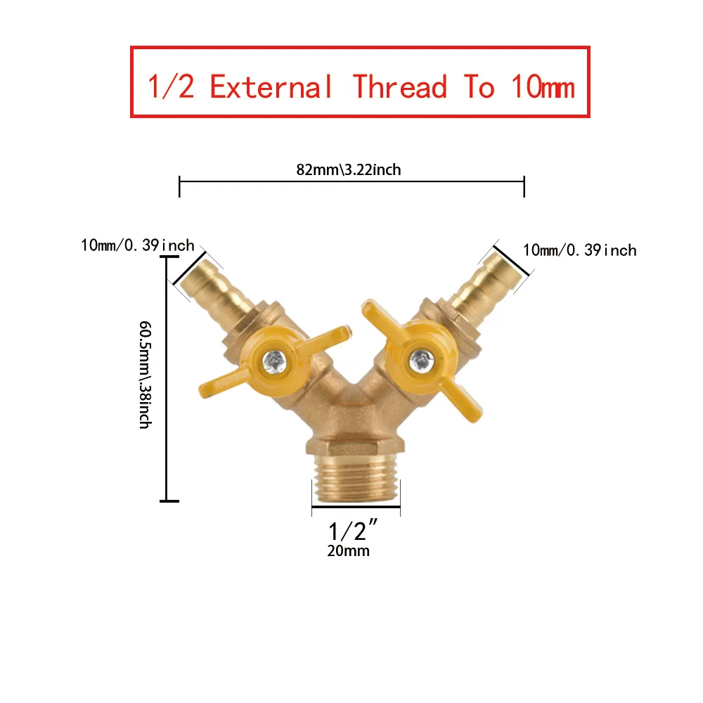 8-10 мм, Y-образен трипътен месинг спирателен сферичен кран, щуцер за свързване на тръби, Адаптер за гориво, Газ, Вода, Масло, Въздух