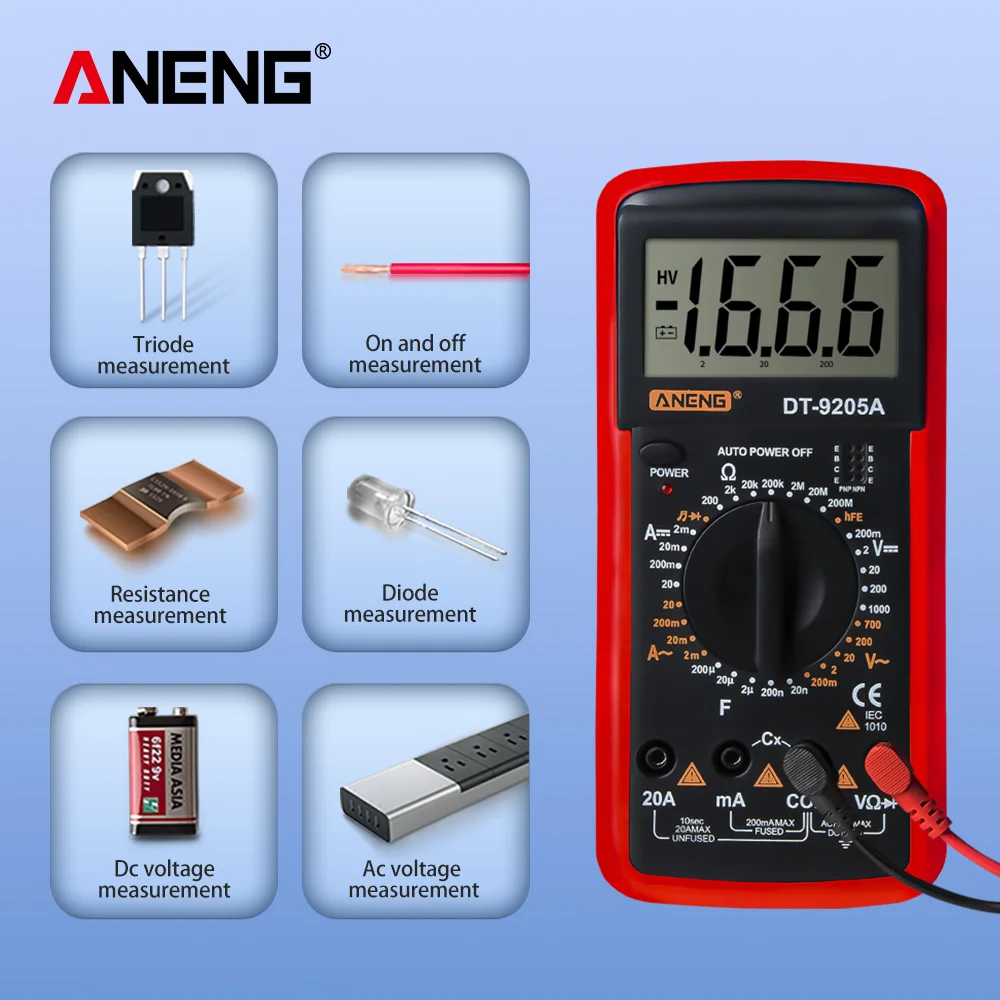 ANENG DT9205A Цифров Мултицет AC/DC вход за транзистор Тестер Електрически NCV Тестов Измерител на Професионален Аналогов Автоматичен Диапазон Multimetro