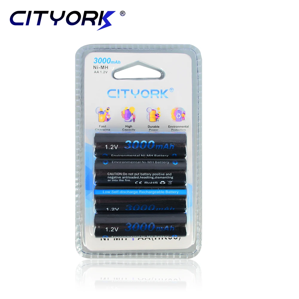 CITYORK 1,2 НА nimh Батерията AA 3000 mah Акумулаторна батерия AA 2A Предварително заредена батерия с ниско саморазрядом AA Батерия + USB Зарядно устройство