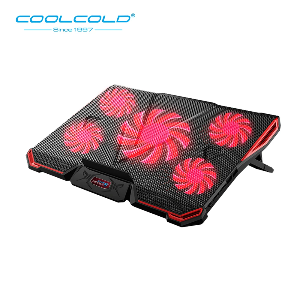 CoolCold Охлаждаща Поставка за лаптоп с въздушно охлаждане, 5 Фенове, 2 USB порта, Регулируем Държач за Лаптоп 12 13 14 15 17 инча, PC, Охладител за лаптоп