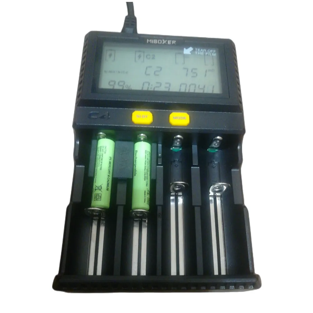 Miboxer за Li-ion/IMR/INR/ICR/LiFePO4 C4 VC4 LCD ИНТЕЛИГЕНТНО зарядно устройство с Автоматичен разрядником 18650 14500 26650 AAA 100-800 ма