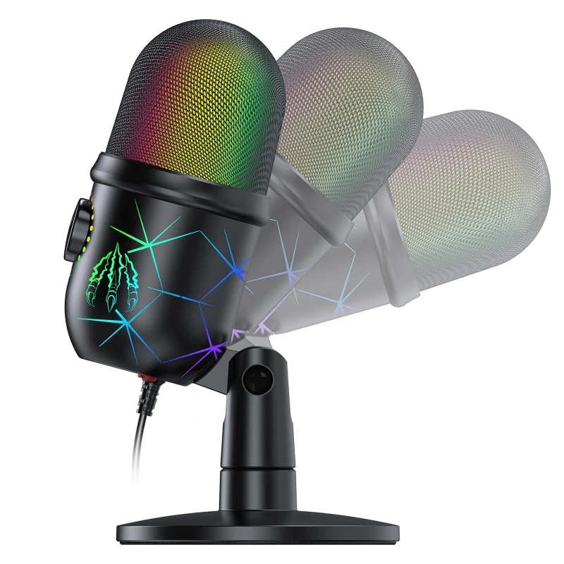 RGB USB кондензаторен микрофон, професионален микрофон за запис на вокали, студиен микрофон Micro за КОМПЮТЪР, компютър за игри YouTube