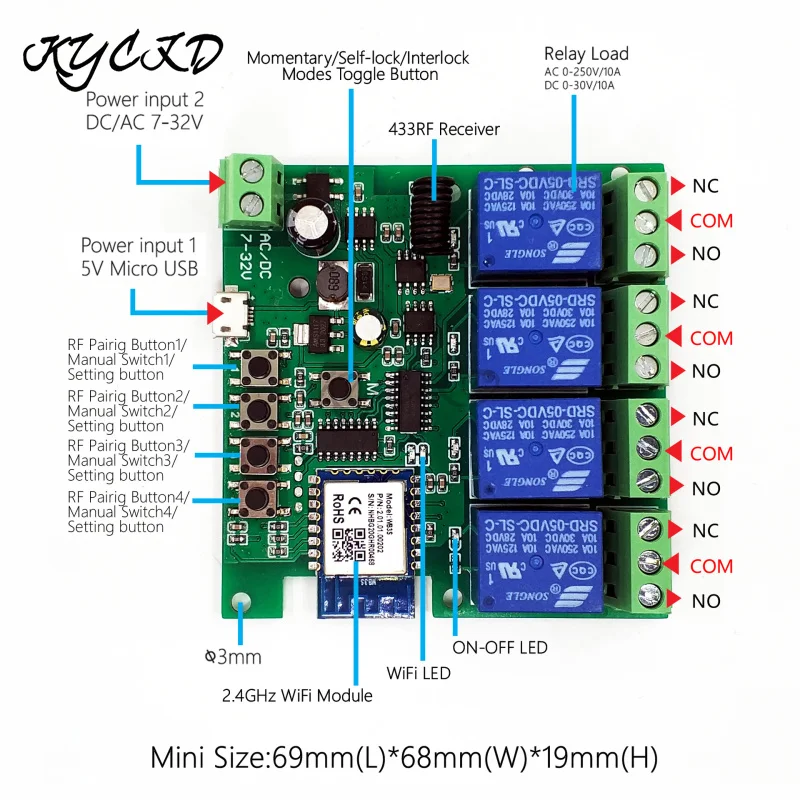 Sasha Smart USB5V 7-32 В DIY 1/2/4CH Jog Lnching самостоятелно блокиране на WIFI Безжичен Ключ за Дистанционно Управление на RF 433 Mhz За Алекса Google Home