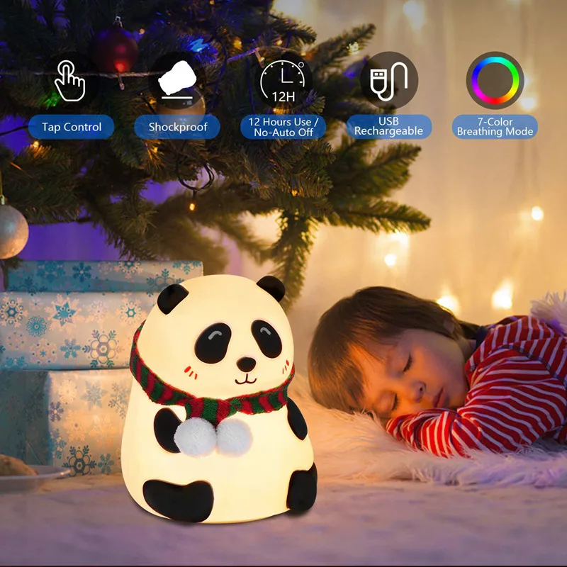 USB Акумулаторна 7-Цветен Замяна Панда лека нощ Управление на Крана Детска Лампа Мек Силикон За Деца Нощно Шкафче за Спалня деца