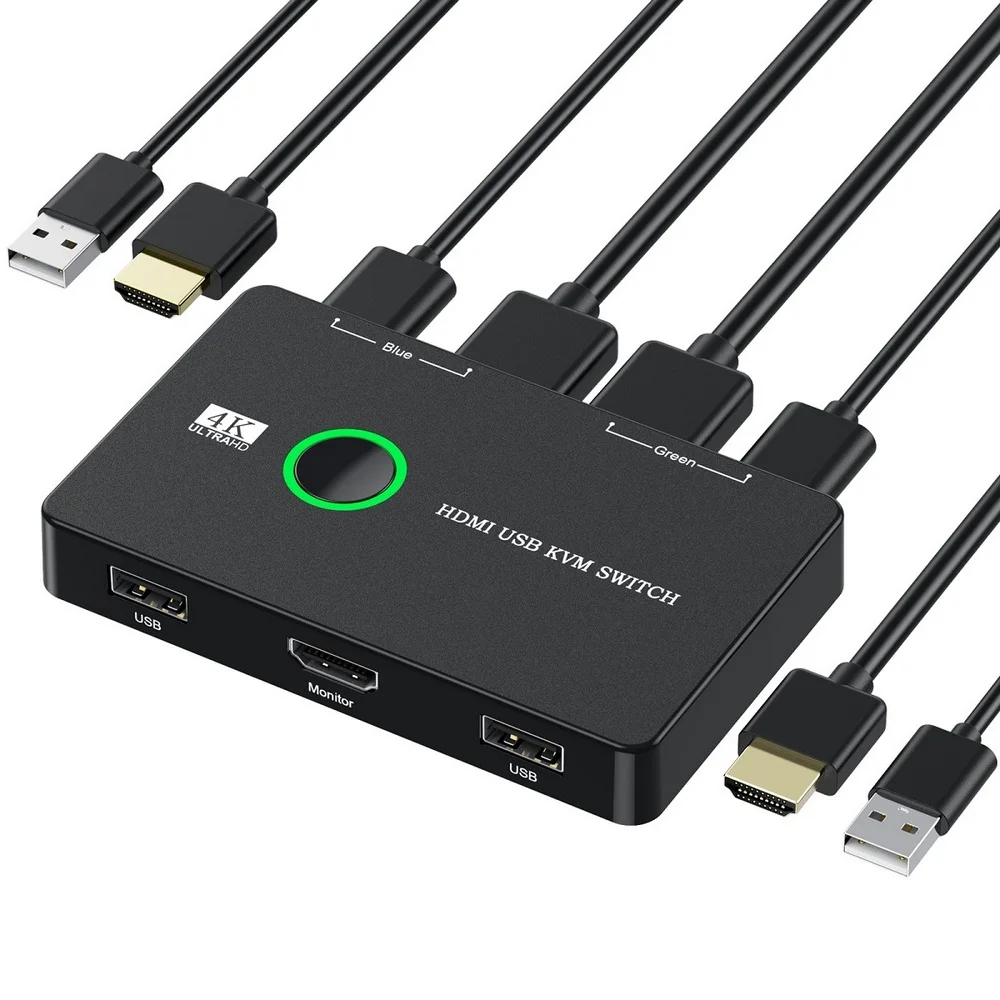 Xiwai USB 2.0 и HDMI 4K KVM Превключвател, превключвател за съвместно използване на двата КОМПЮТЪРА, HDTV USB port, клавиатура, мишка, скенер, принтер