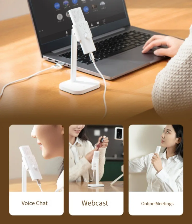 Youpin Yuemi USB настолен микрофон с регулируема шум, кабелен микрофон за онлайн срещи, гласов чат, работа за Windos/Mac/iOS/Android