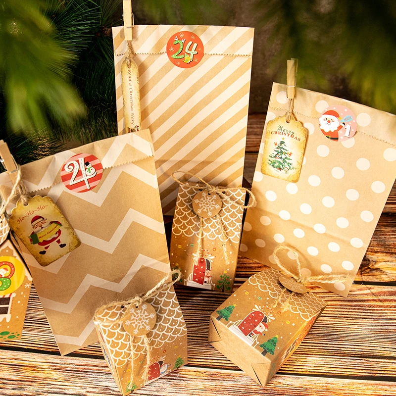 iCraft 12 комплекти Коледни Сладкиши Къщи под Формата На Крафт Хартия Кутии, Зимни Опаковъчна хартия за Бонбони за Рожден Ден, Подарък пакет за Деца