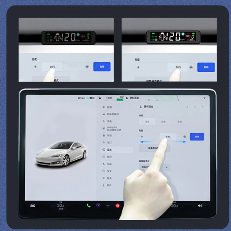 Авто HUD м въздушен код на арматурното табло, цифров интелигентен сензор, главоболие дисплей за Tesla Model 3, автомобилни аксесоари, модели на Y