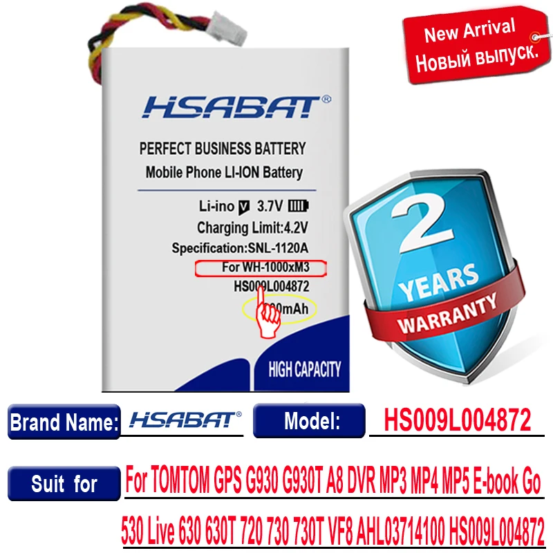 Батерия HSABAT 0 цикли за TOMTOM GPS G930 G930T A8 MP5 Електронна книга Go 530 Live, 630 630T 720 730 730T VF8 AHL03714100 HS009L004872