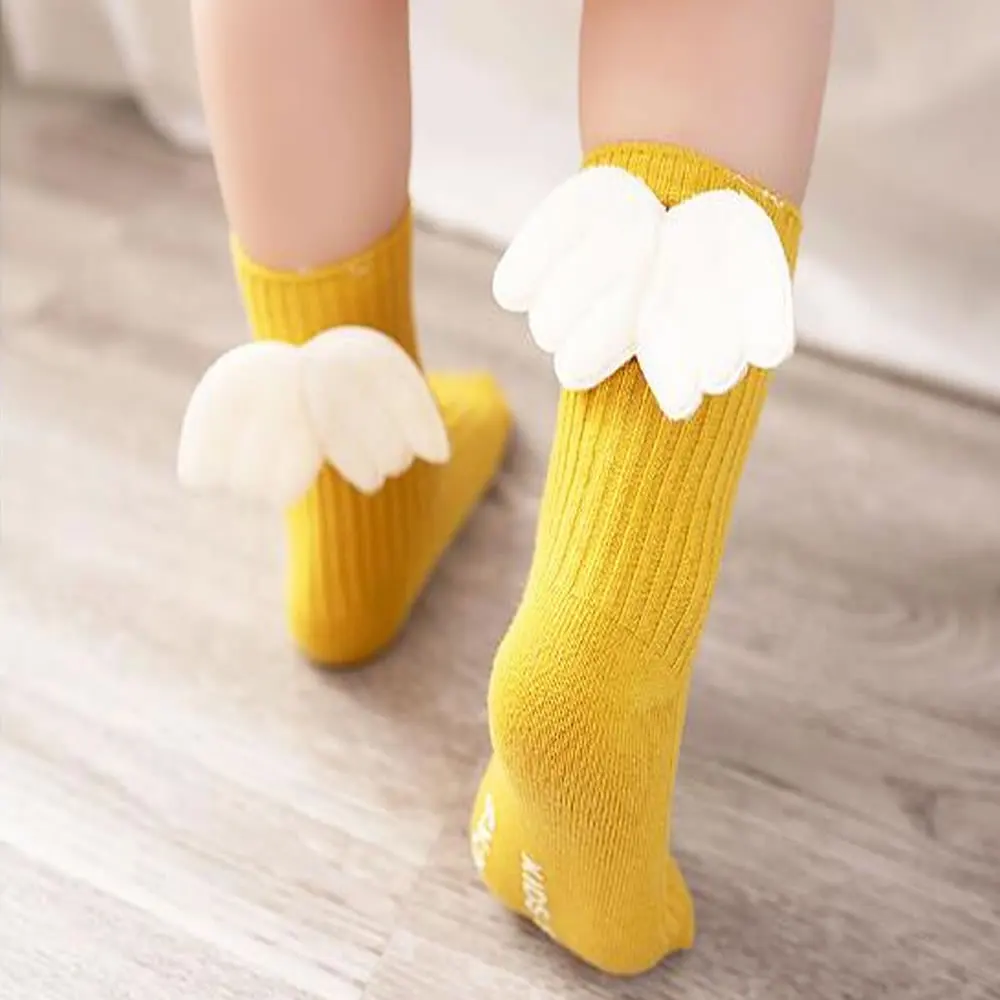 Бебешки сладки чорапогащи до коляното с 3D крила на ангел, меки чорапи в ярки цветове за малките момичета