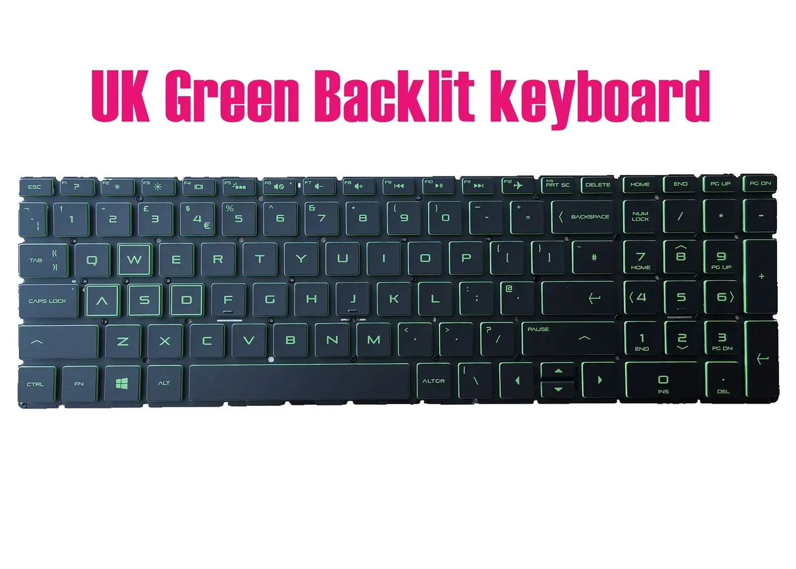 Британската клавиатура със зелена подсветка за HP Gaming 15-ec1001sa/15-ec1006sa