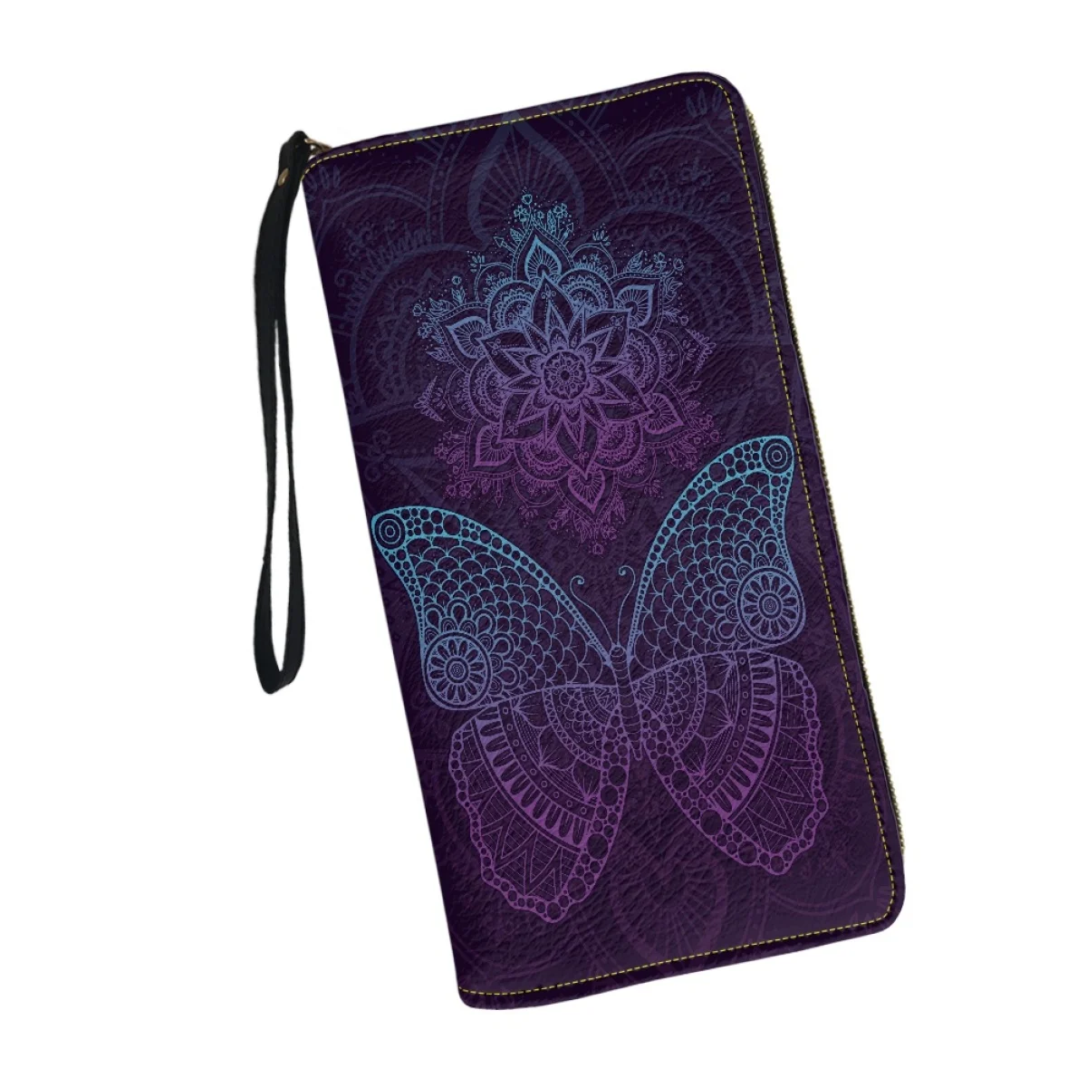 Дамски Портмонета на Бохемия Butterfly лилав цвят, портфейли в стил бохо, многофункционален Държач за карти, клатч, Дамски чанти с цип carteras