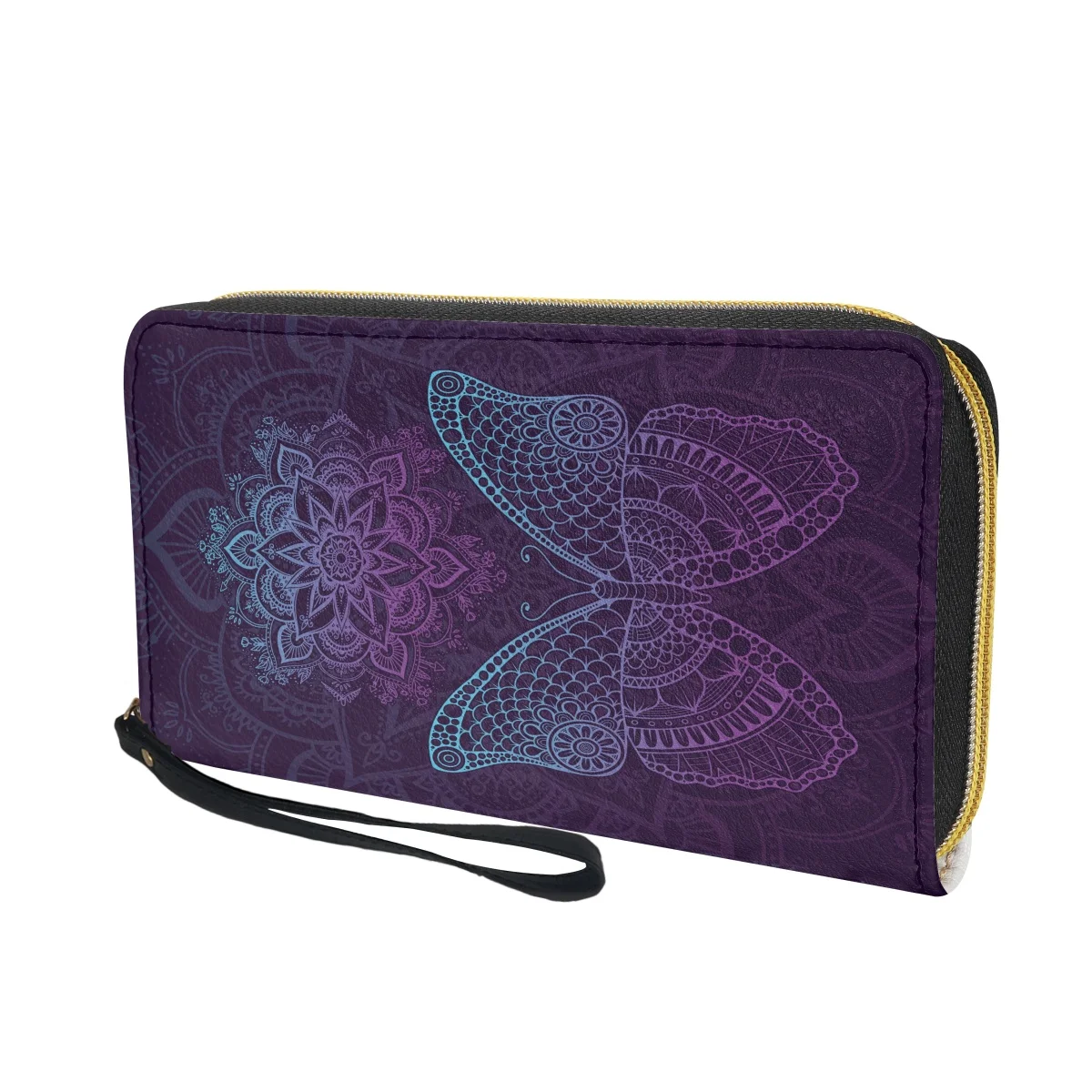 Дамски Портмонета на Бохемия Butterfly лилав цвят, портфейли в стил бохо, многофункционален Държач за карти, клатч, Дамски чанти с цип carteras