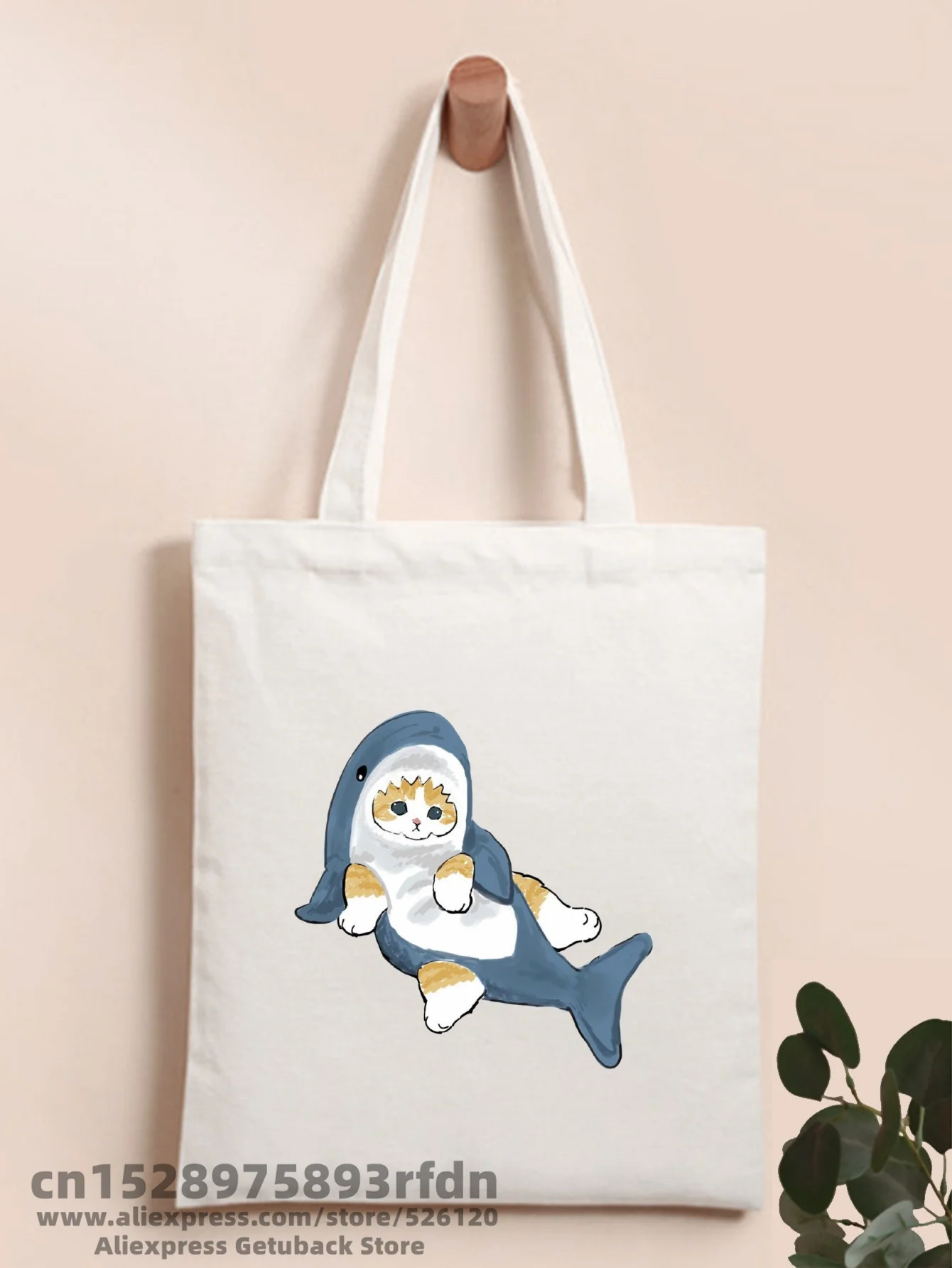 Дамски Сладко детска чанта-тоут с принтом котки и акули, чанта за пазаруване в стил харадзюку за момичета, студентски пазарска чанта на рамото, жените холщовая чанта
