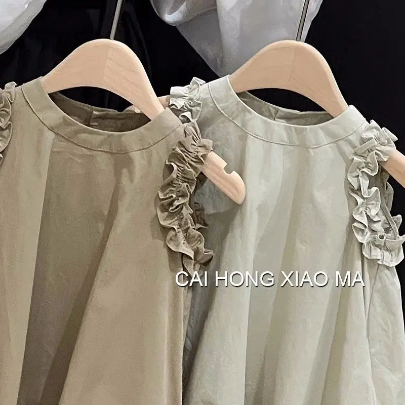 Детски дрехи в корейски стил 2023, лятното модно елегантен висок клас бебешка рокля на принцеса с дървени уши