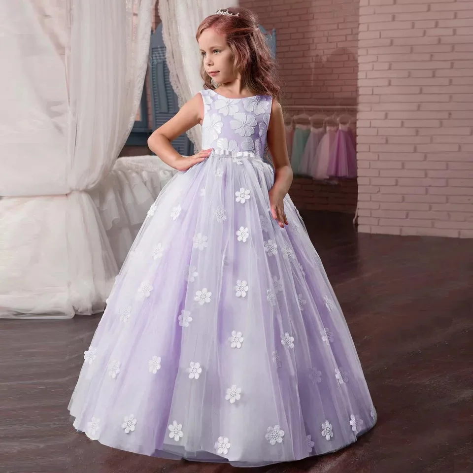 Детски дрехи за момичета елегантни Дантелени рокли на Шаферките с цветен модел Бебешка рокля на принцеса и дълги рокли театрално представление парти Причастие Cosutme
