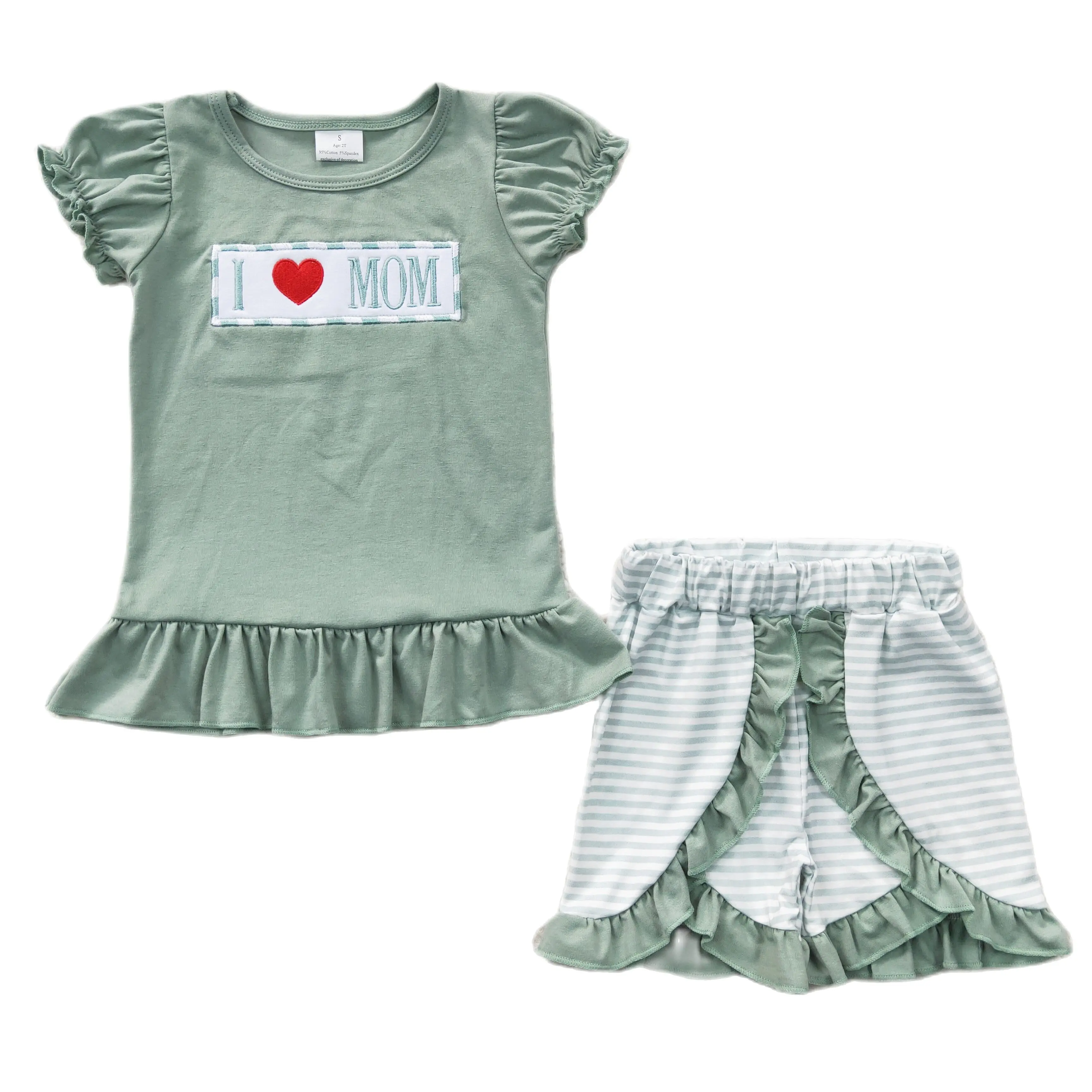Детски дрехи за момчета, потници и къси панталони с бродерия букви Love Мамо, комплекти за лятна ежедневни дрехи за деца, Дрехи за Деня на майката