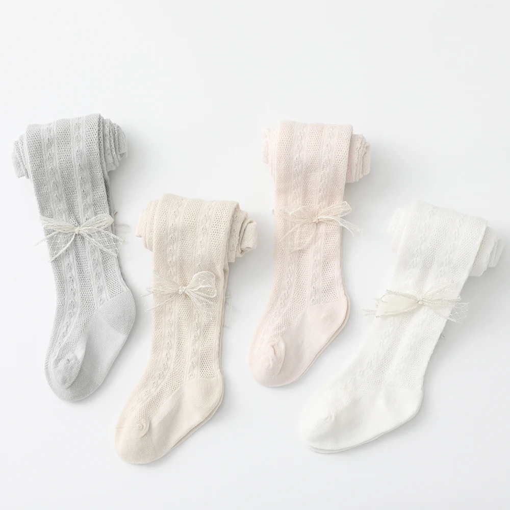 Детски летни памучни цветни чорапогащи за малки момичета, бели потници мрежести чорапогащници с бантиком, Чорапи за новородено, детски чорапи кавайные