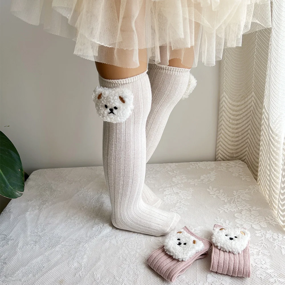 Детски чорапи, нови детски чорапи до коляното за малки момчета, меки памучни чорапи, с хубави мече за малки момичета, чорапи от 2 до 8 години, зимни дрехи