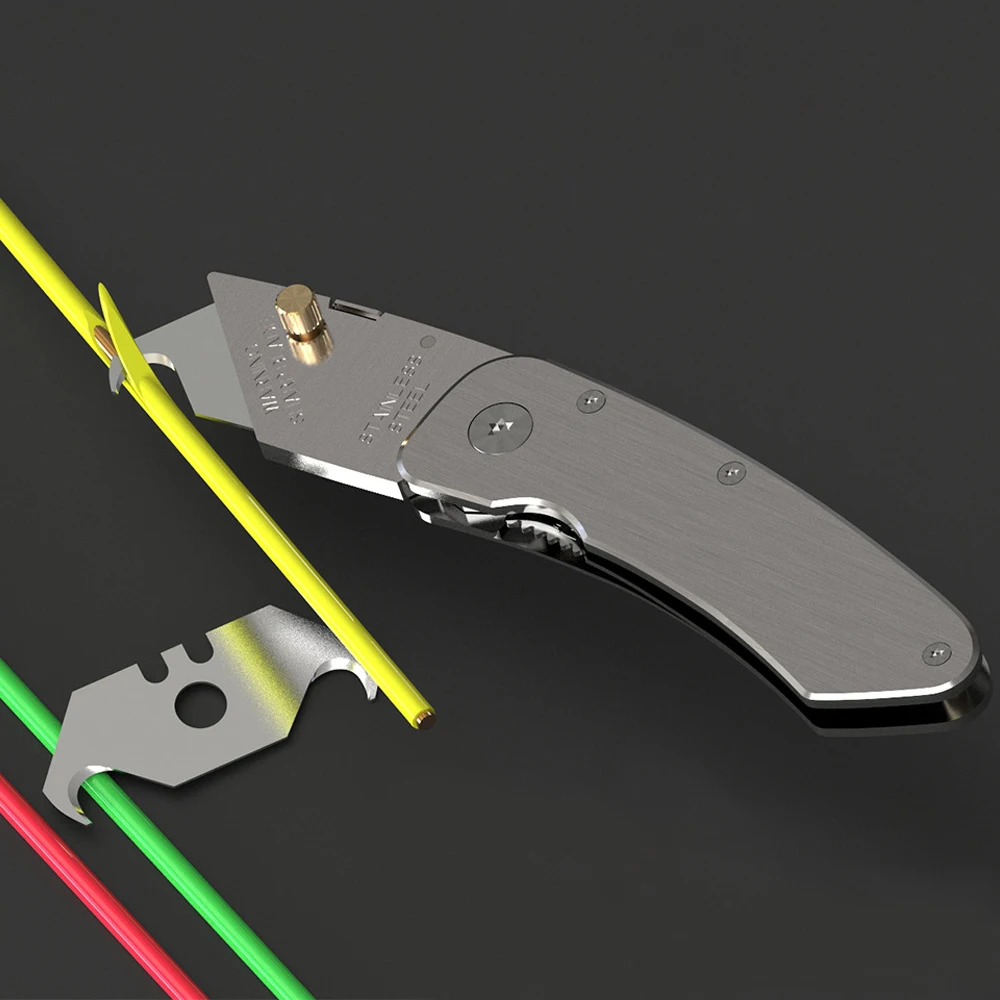 Джобен нож ЕРП от неръждаема стомана, многофункционален нож за рязане на кутии електротехници, Преносими промишлени сгъваеми ножове за рязане на хартия