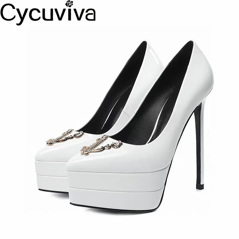 Дизайнерски обувки на платформа от лачена кожа на дебела подметка, дамски обувки-лодка с остри пръсти, маркови обувки на висок ток, пикантни женски обувки за подиум и сватбени партита