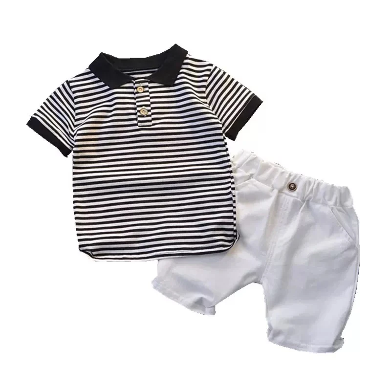 Дрехи за малките момчета 2023, летен нов стил, костюм с къс ръкав, риза с къси ръкави от чист памук, подходящи за дете, 1-5 години
