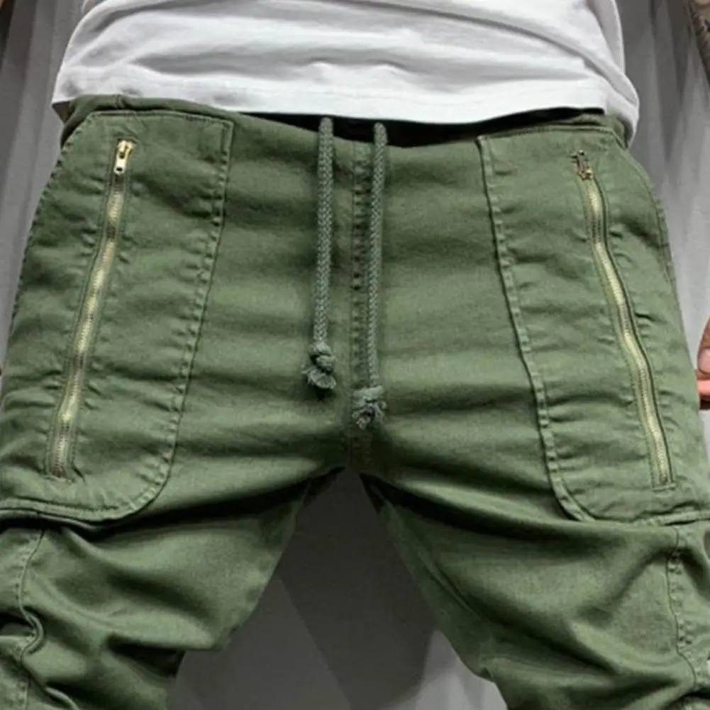 Ежедневни мъжки панталони и 5 размери, чист цвят, средна талия, модерни мъжки панталони с завязками, дълги панталони-карго за спорт