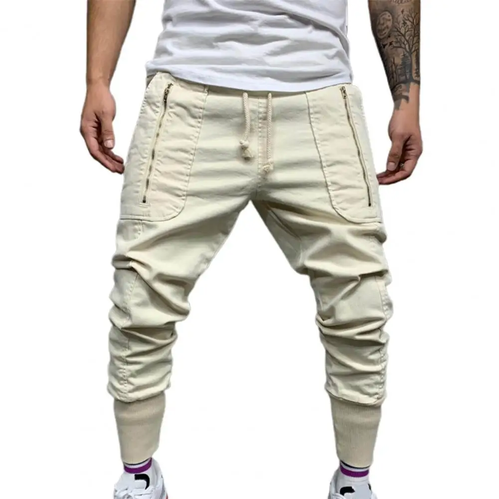 Ежедневни мъжки панталони и 5 размери, чист цвят, средна талия, модерни мъжки панталони с завязками, дълги панталони-карго за спорт