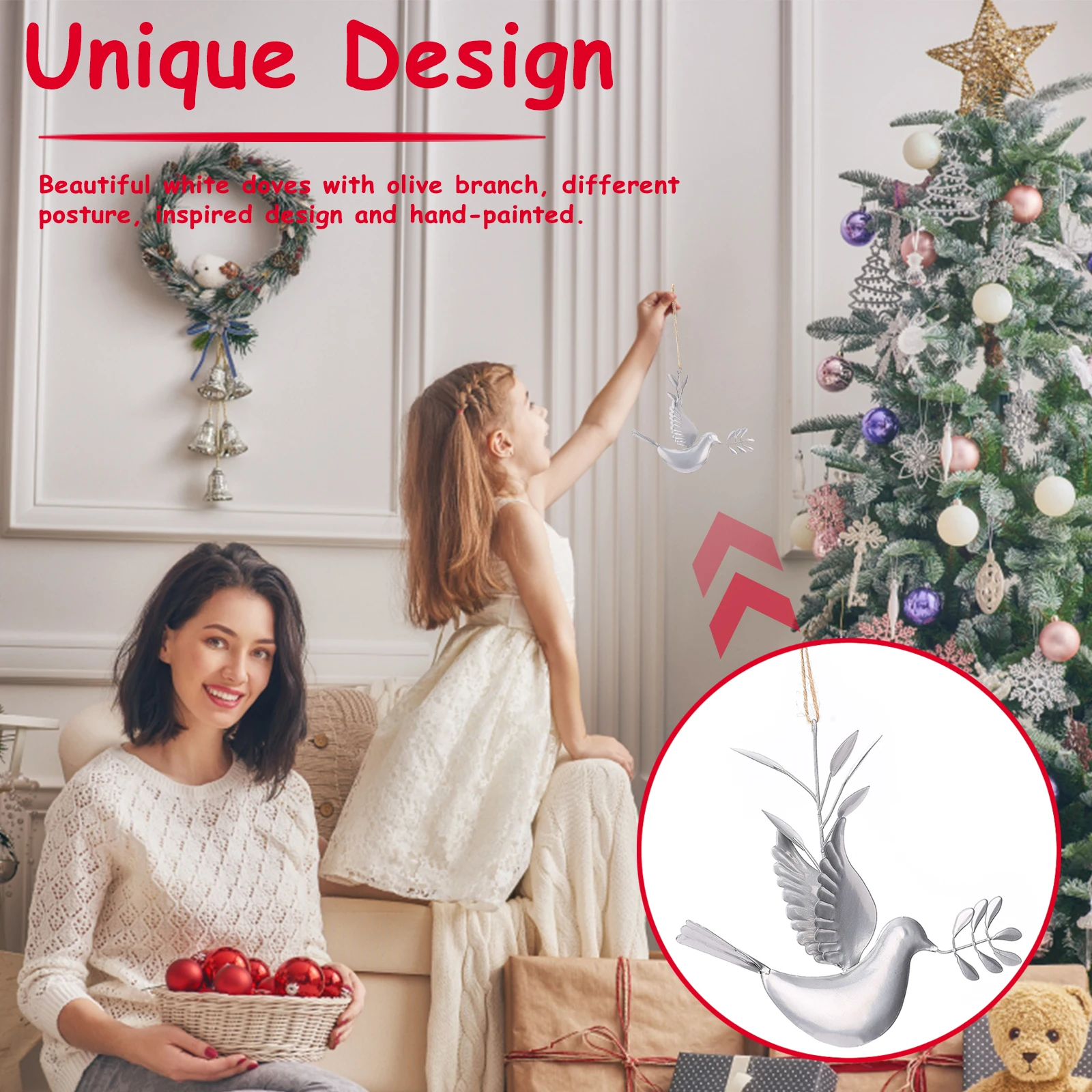 Железни Гълъби, висулка във формата на дърво, Весела коледна украса, Коледни подаръци на Дядо Коледа за дома, Noel Natal, честита Нова година