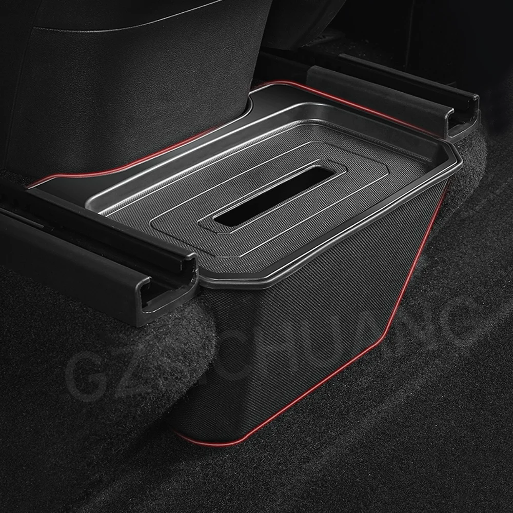 За Tesla, Модел Y 2021 2022 2023 Скрит чекмедже за съхранение под седалката Органайзер за задната част на централната конзола Вътрешна кофа за боклук и автомобилни аксесоари