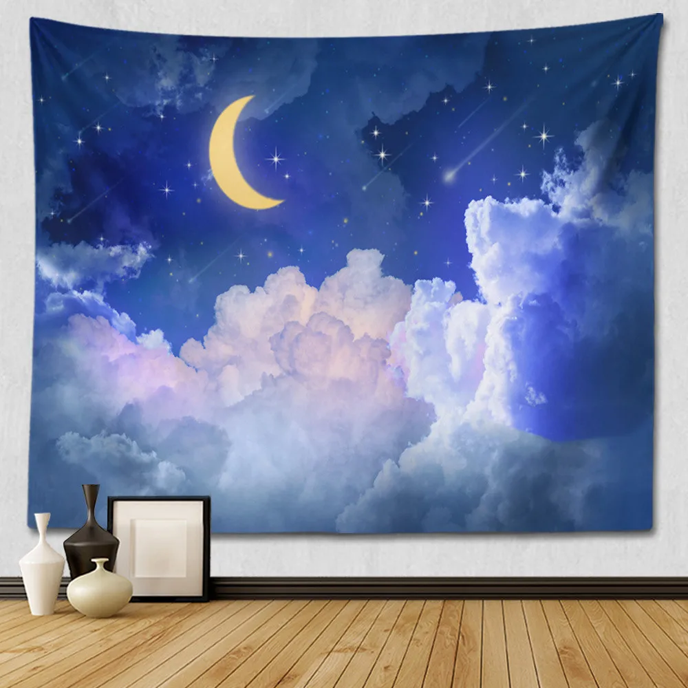 Звездното Небе и Луната е Синя Звездна Нощ Галактика, Вселена Голям Текстилен стенен гоблен Декорация на стените в спалнята Гоблен