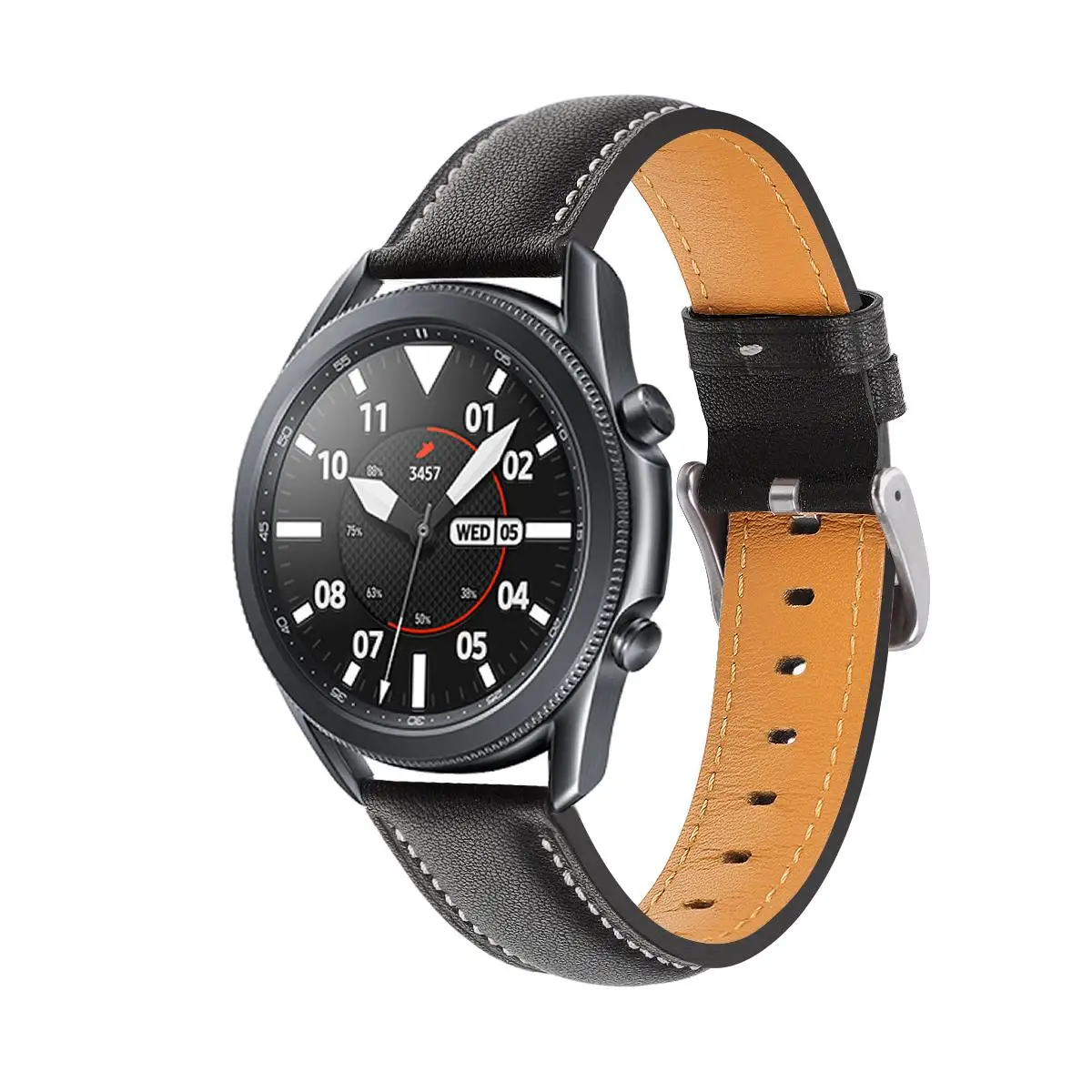 Каишка от естествена кожа за смарт часа Galaxy Watch 3 45 мм кафяв/черен