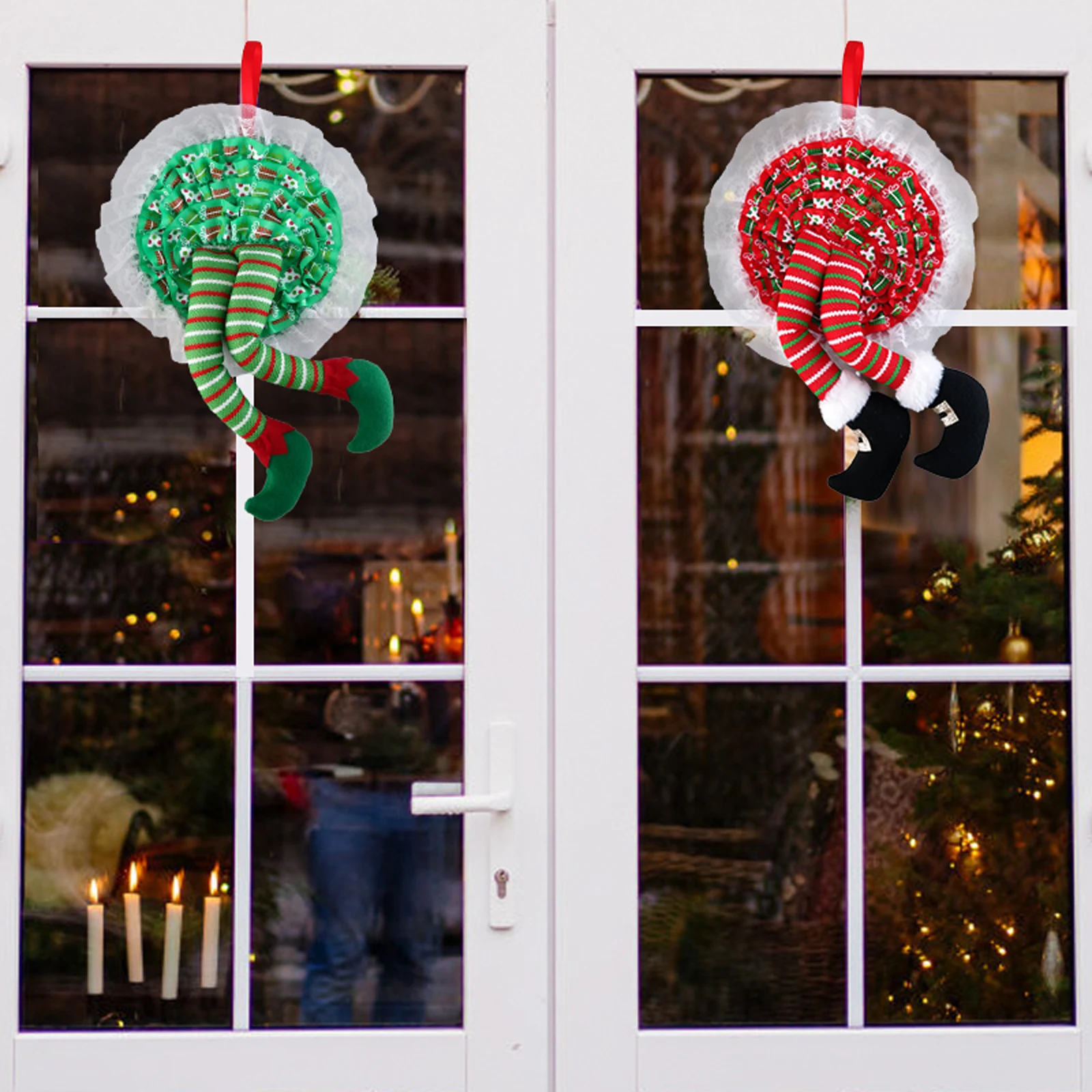 Коледен елф на Краката Венец Украси за Коледната елха Висящи украшения На стената, Прозореца Коледни украси за дома Навидад
