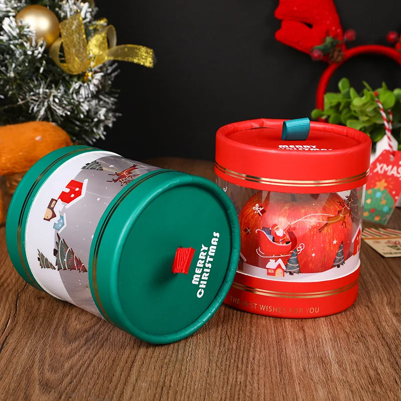 Коледен цилиндър от прозрачно PVC, подарък в навечерието на Коледа, Празнична опаковка за ябълки, Подарък кутия