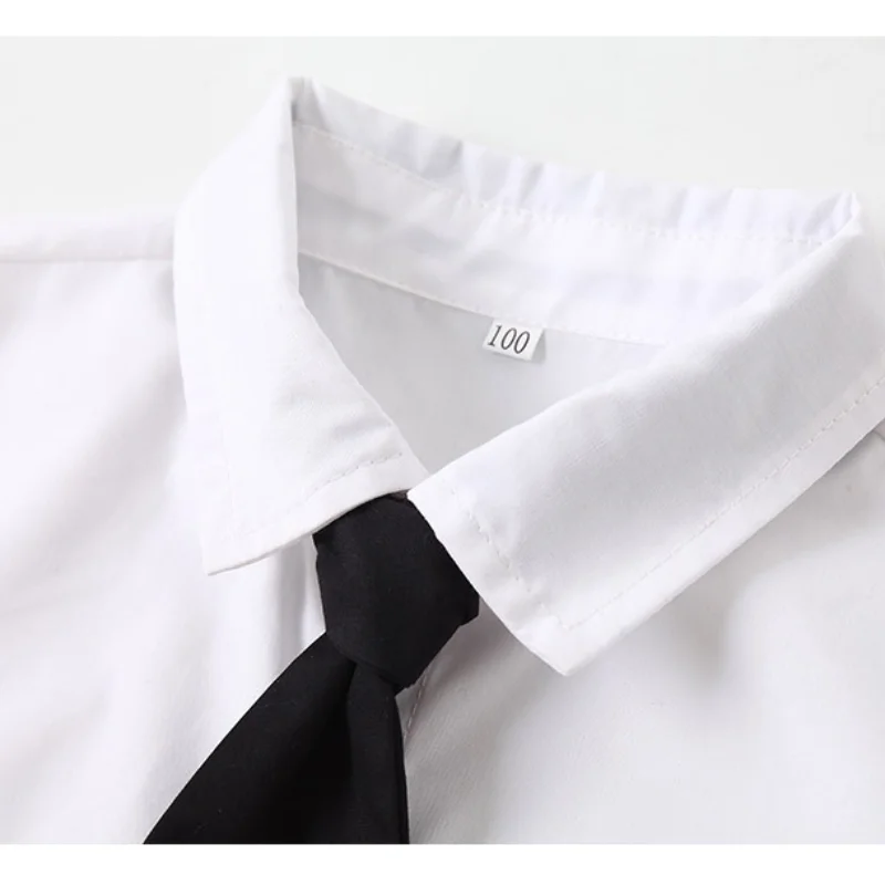 Комплект за момчета, красива вратовръзка, детска однотонная риза с къс ръкав, къси панталони, комплект от две части, подходящ по цвят за парти, модерен комплект за един господин за сватба