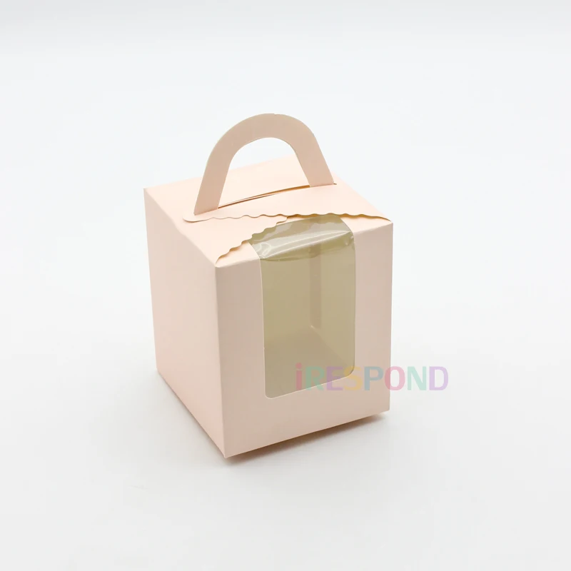 Кутията За Торта Мини-Чаша Kraft Single Cupcake Кутия С Прозрачен Прозорец На 1 Отвор За Сватба В Розово-Бяло Еднократна Хартия Картон