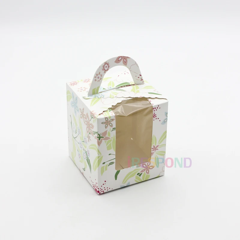 Кутията За Торта Мини-Чаша Kraft Single Cupcake Кутия С Прозрачен Прозорец На 1 Отвор За Сватба В Розово-Бяло Еднократна Хартия Картон